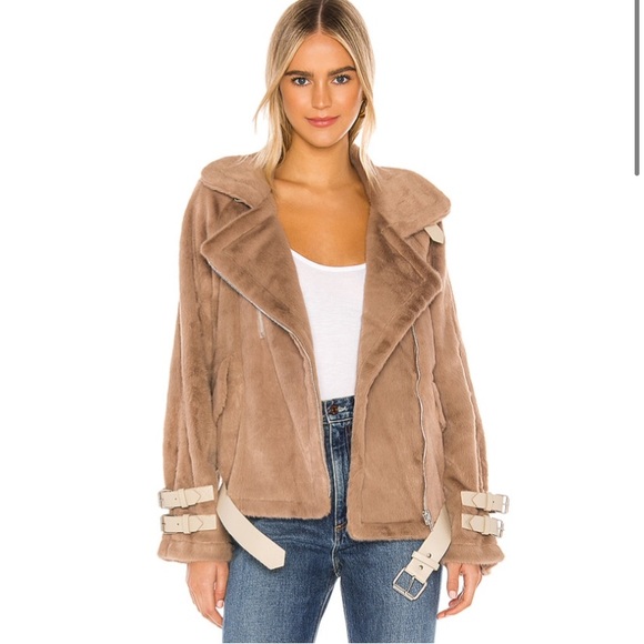 Faux Fur Biker Jacket in Mocha - Picture 1 of 4